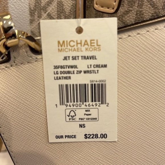 Michael Kors Jet Set Travel Large Double Zip Wristlet Wallet Light Cream Leather - Picture 12 of 16